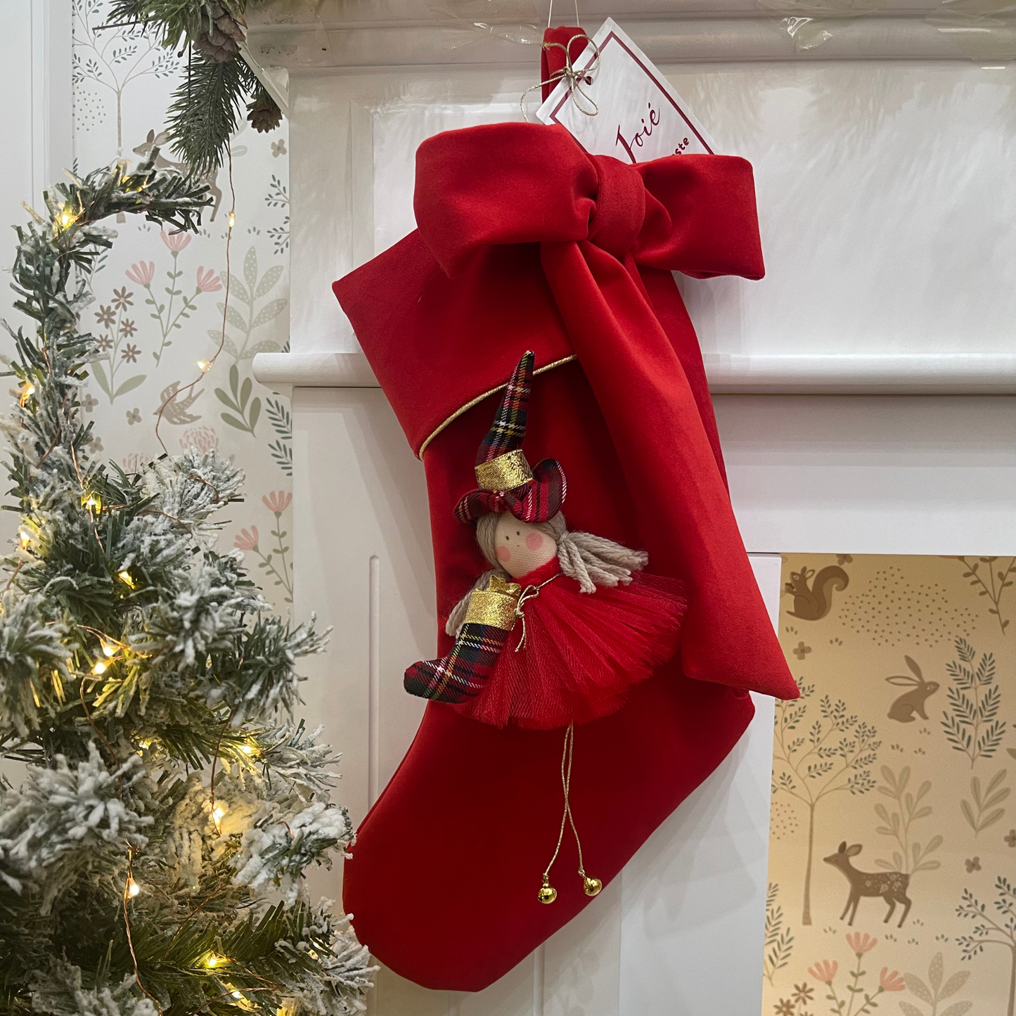 Calza epifania in velluto con Befana