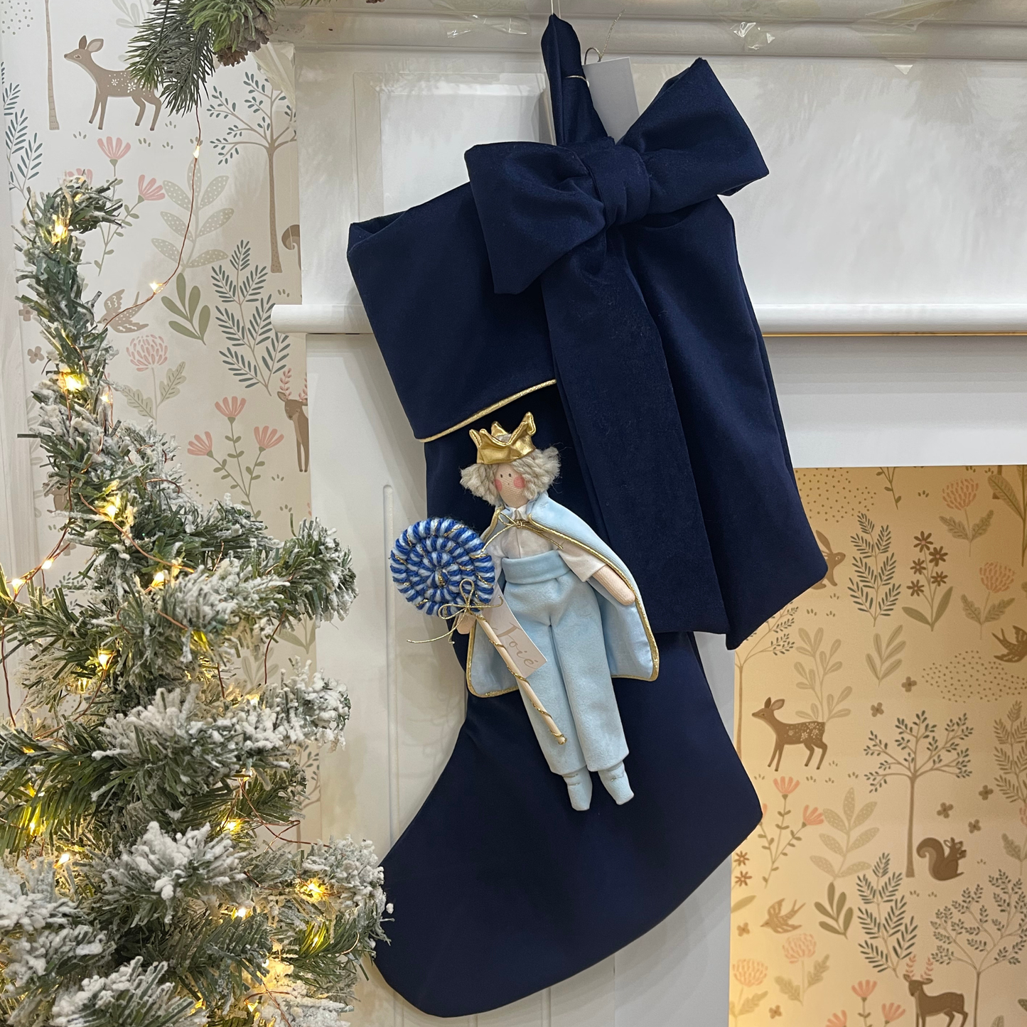 Calza epifania in velluto con bambola Principe Azzurro