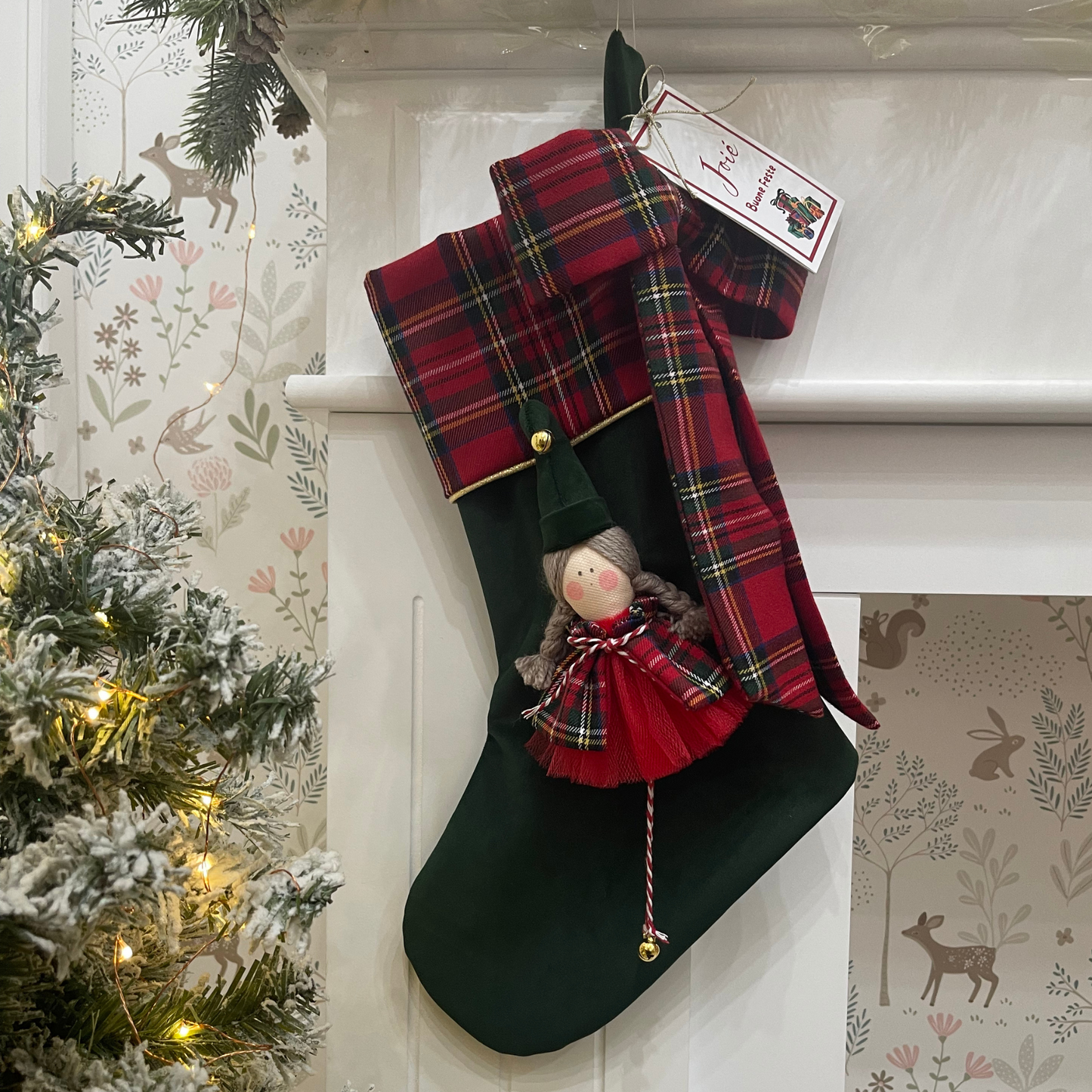 Calza epifania in velluto con Elfo ed Elfa