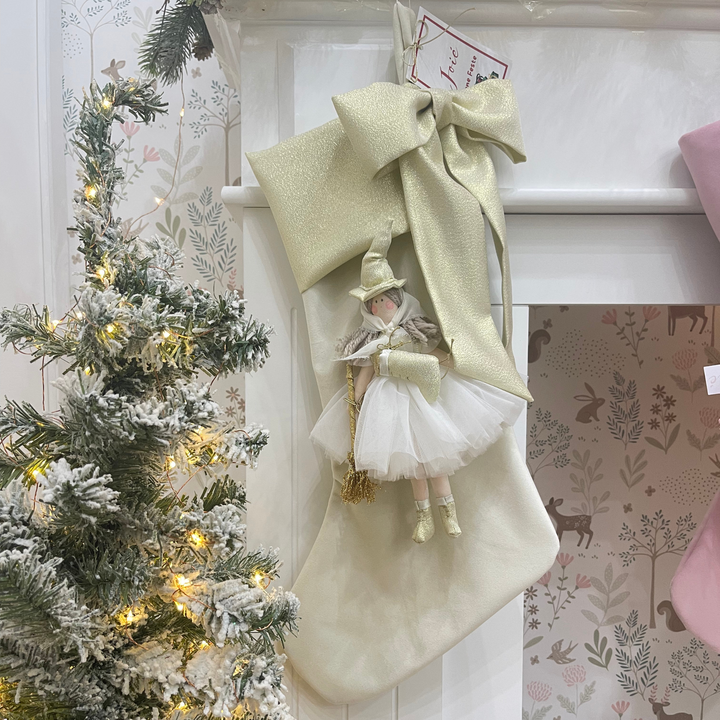 Calza epifania in velluto con bambola Befana