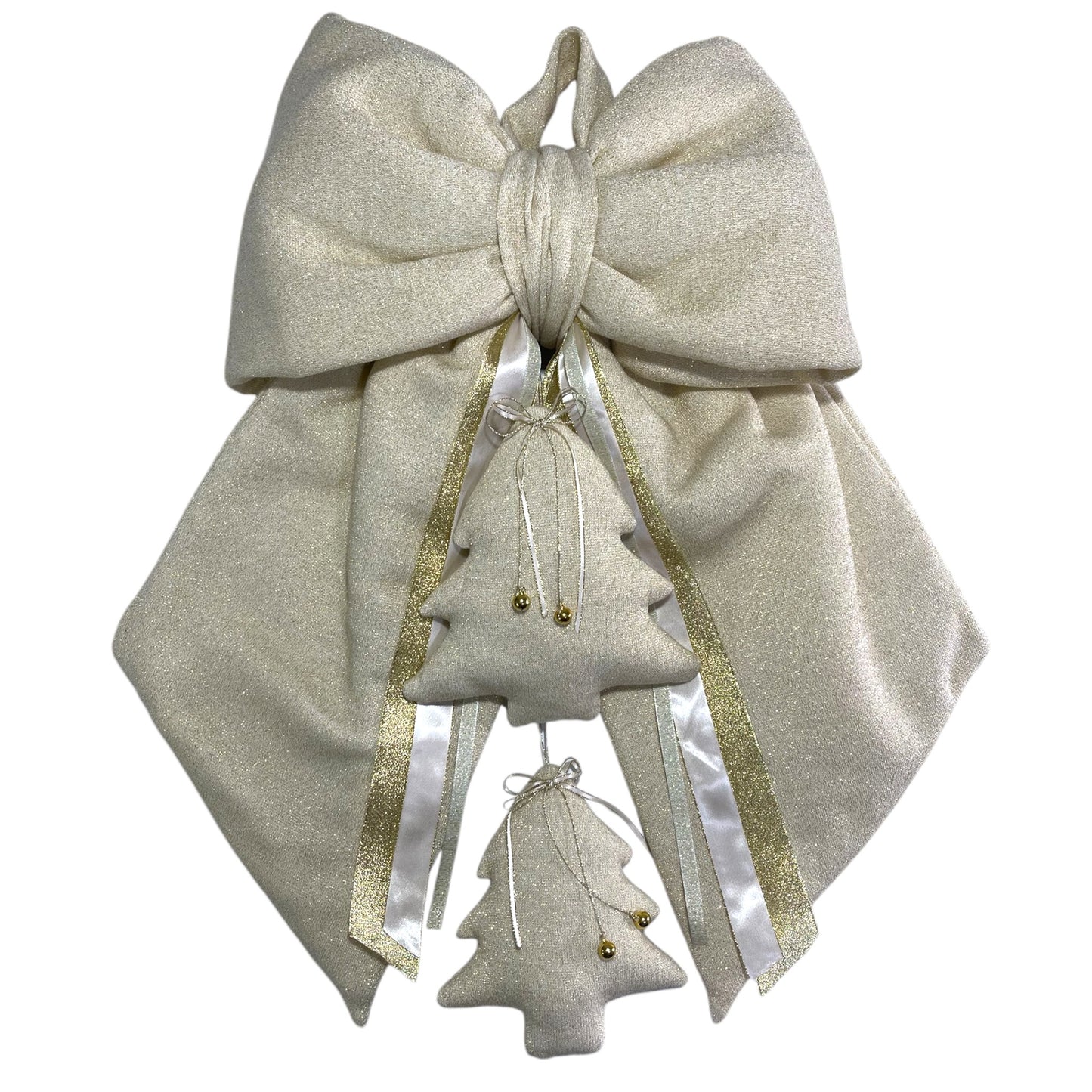 Fiocco in lana lurex con alberi e campanelli