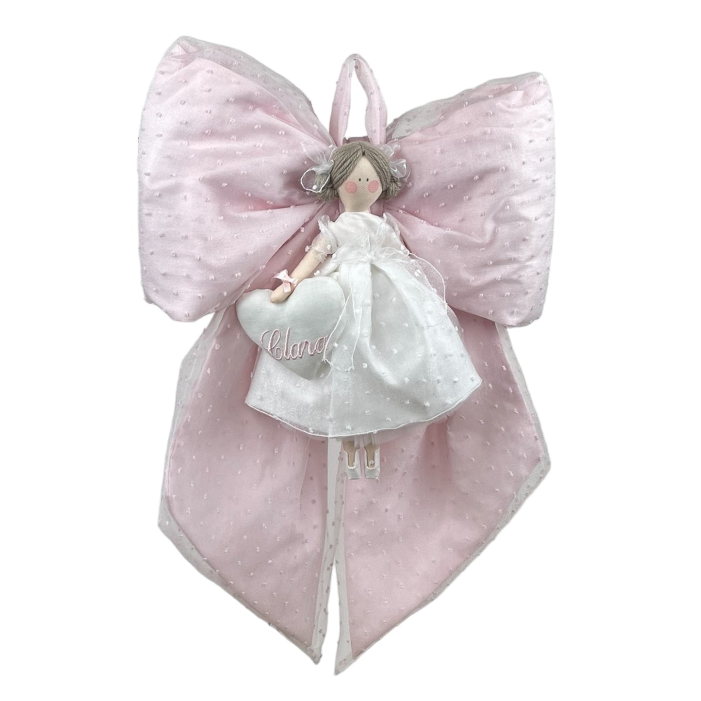 Fiocco Nascita in cotone rivestito con organza e bambola