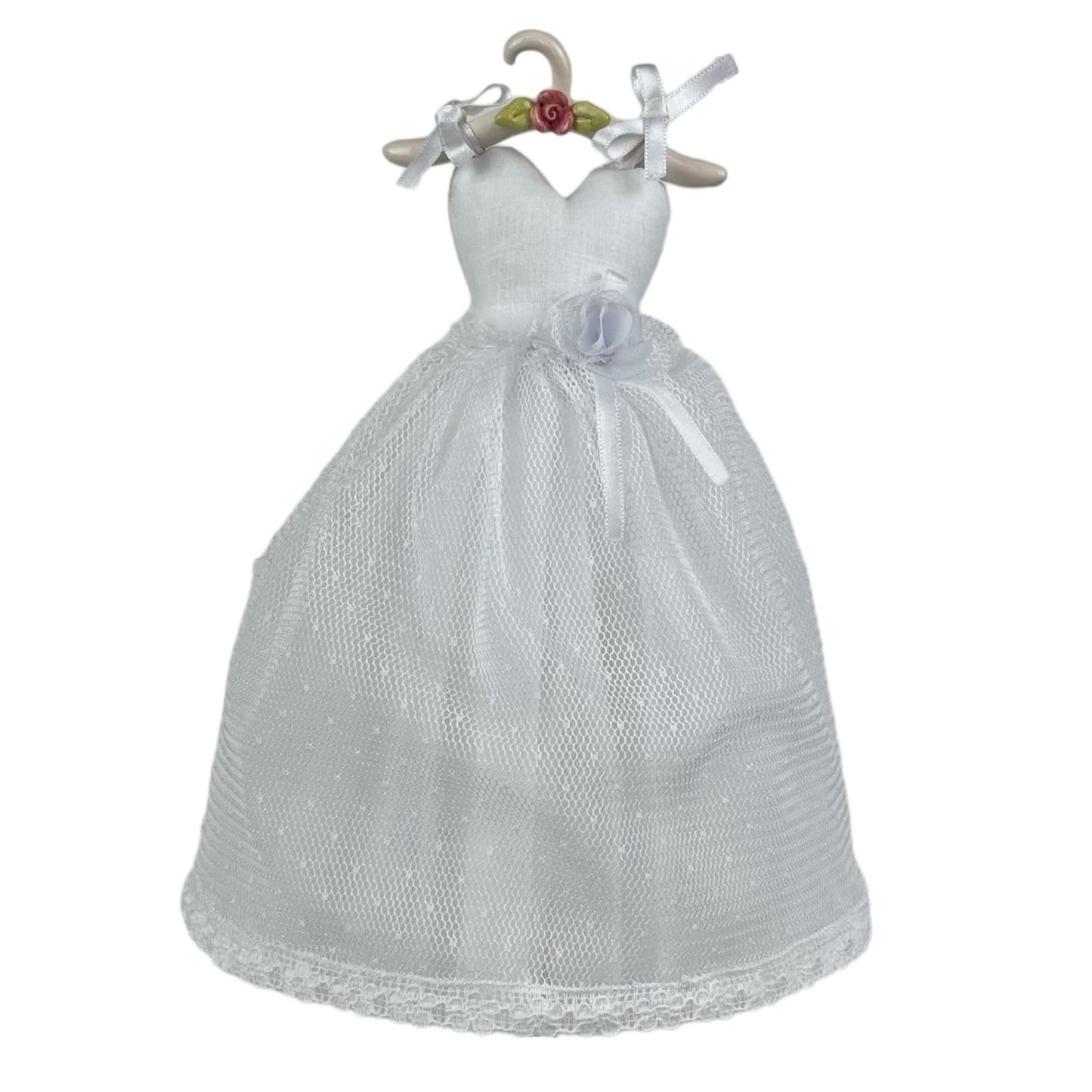 Abitino porta confetti profumatore in tulle pois e pizzo