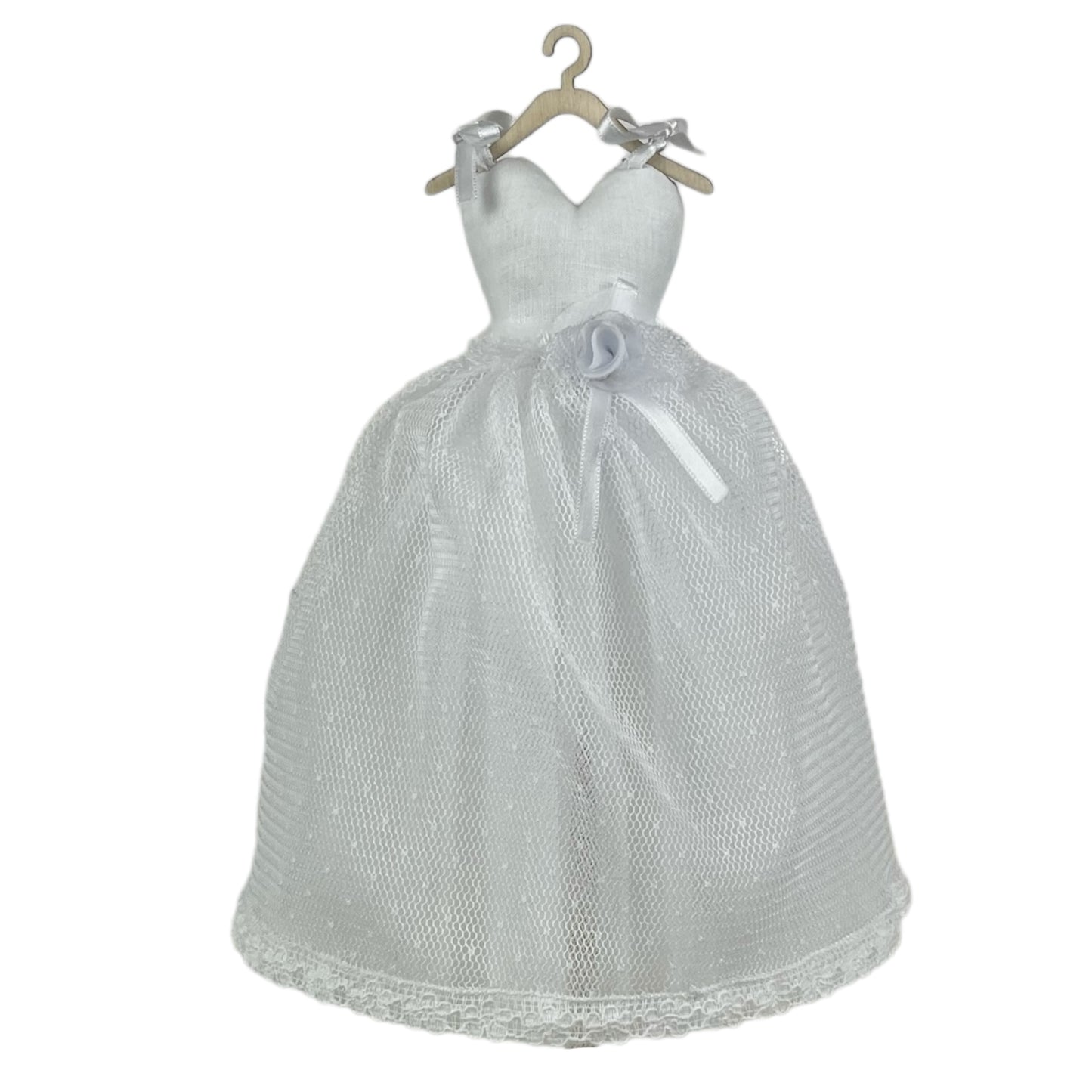 Abitino porta confetti profumatore in tulle pois e pizzo