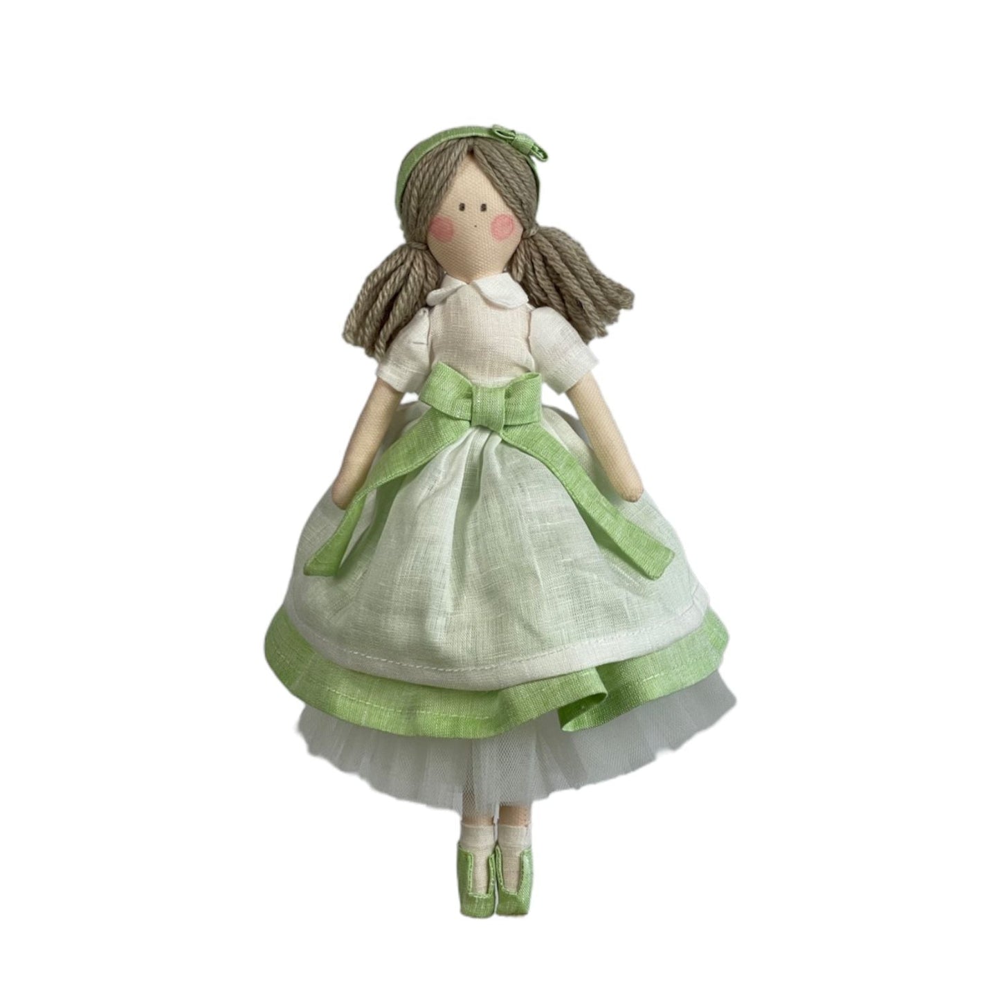 Bambola “Chiara” in lino - 30cm / Bianco/verde - Bomboniere