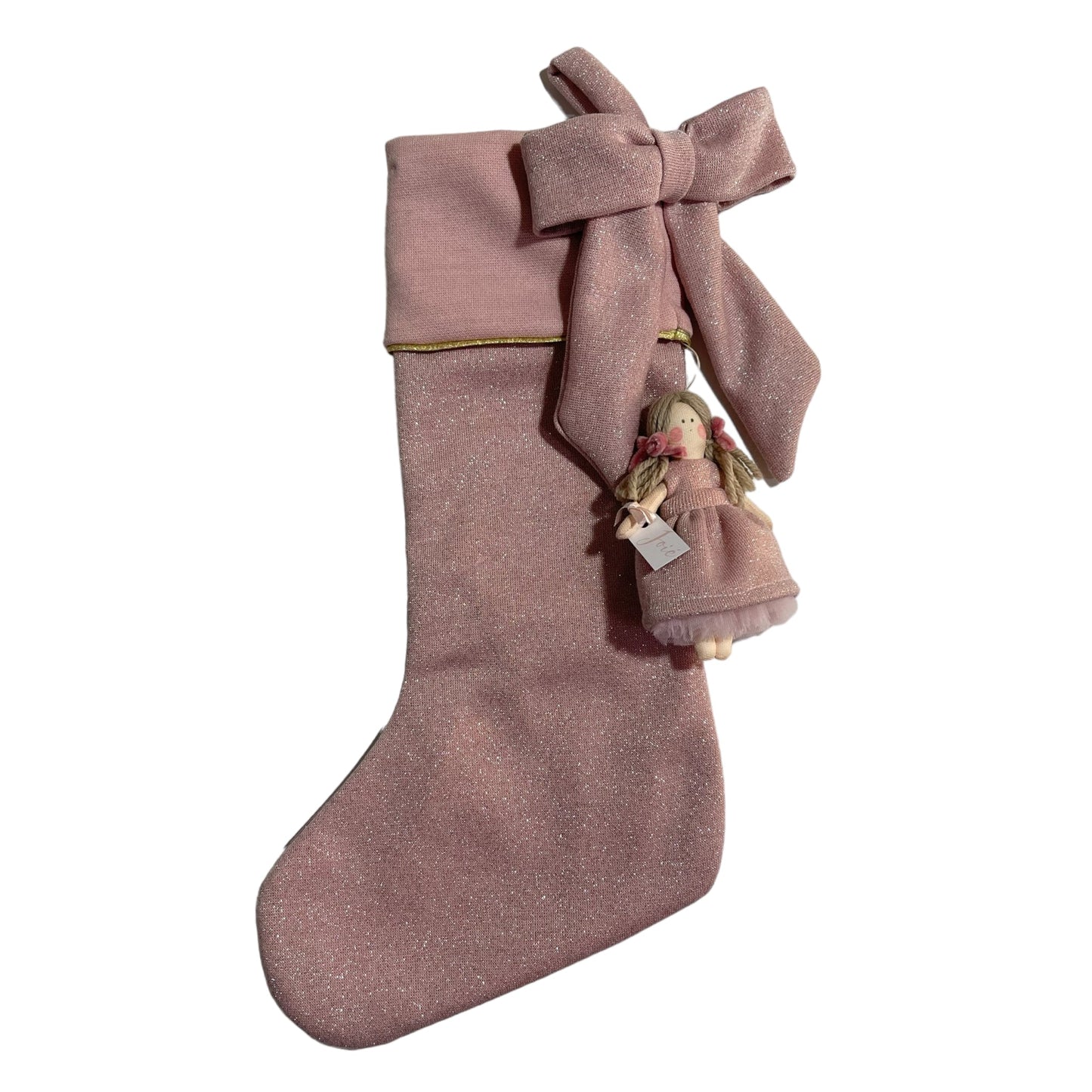 Calza epifania in lana glitterata con bambola MiniMe - Rosa