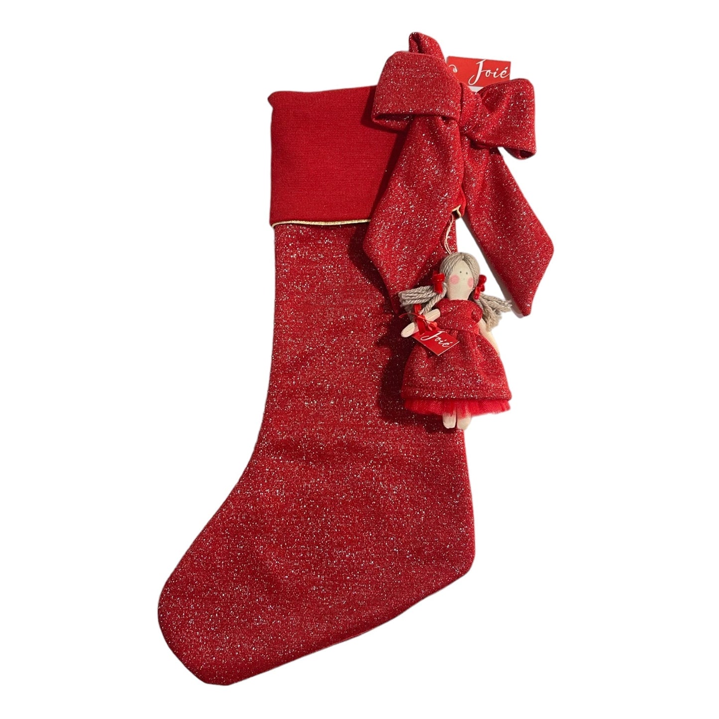Calza epifania in lana glitterata con bambola MiniMe - Rosso