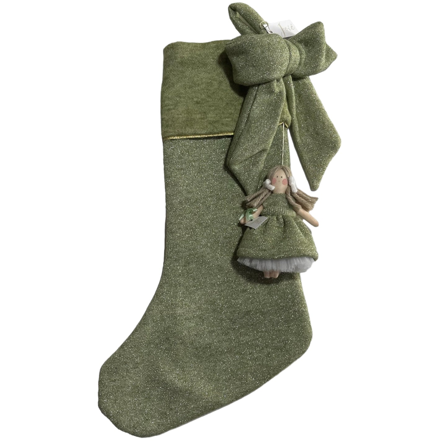 Calza epifania in lana glitterata con bambola MiniMe - Verde