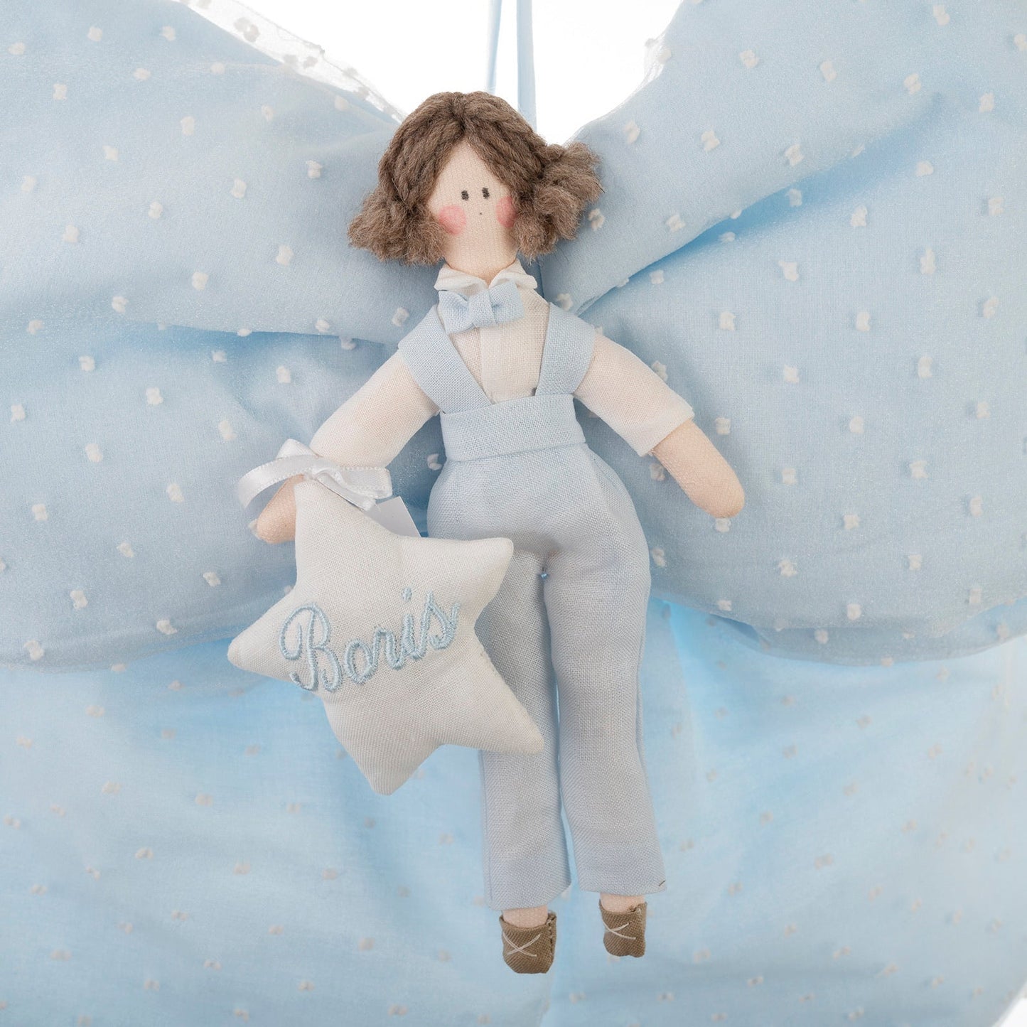 Fiocco Nascita in cotone rivestito con organza con bambola e