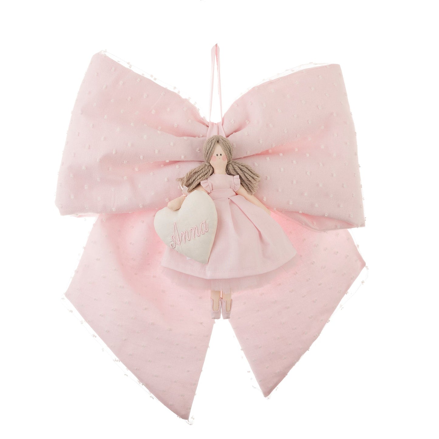 Fiocco Nascita in cotone rivestito con organza e bambola -