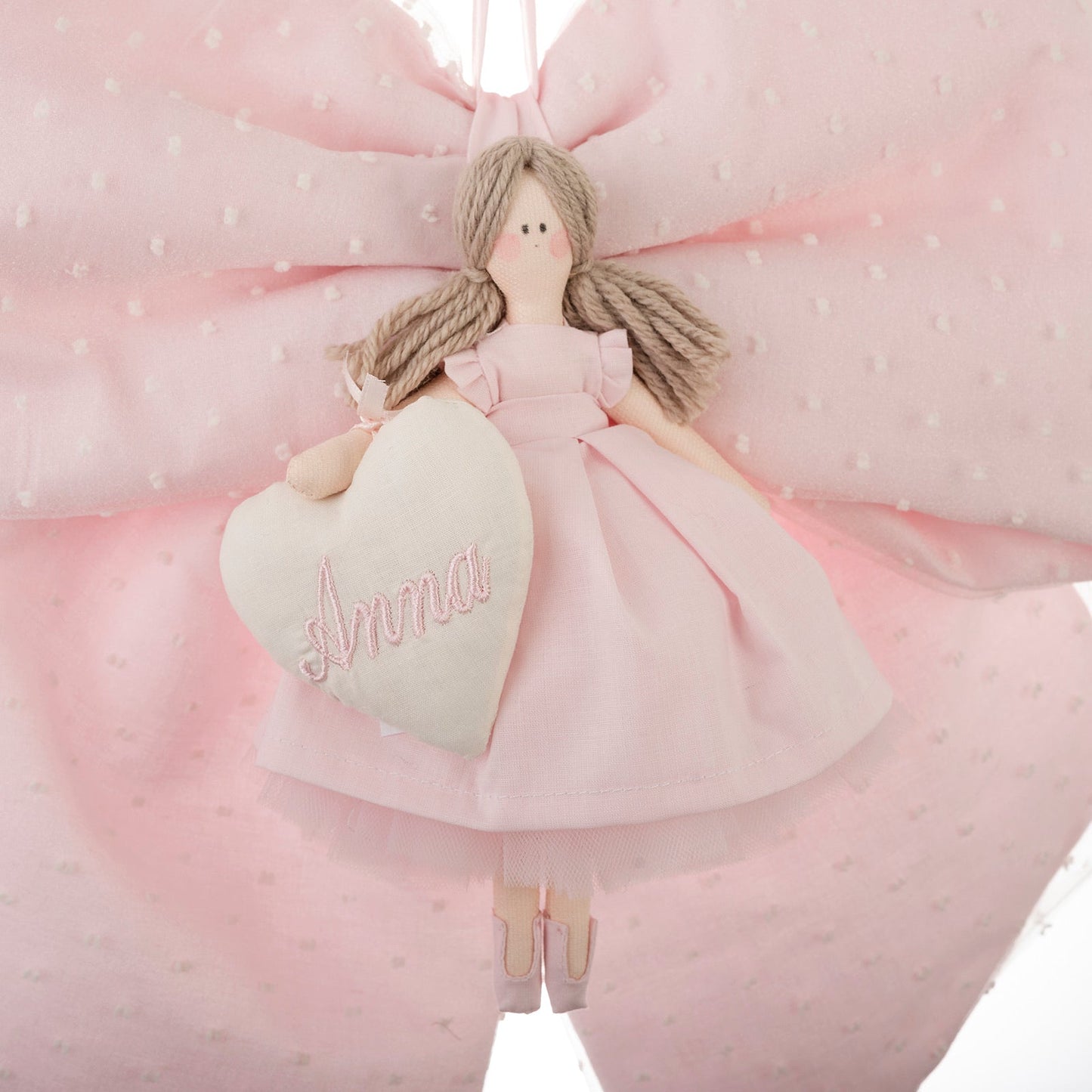 Fiocco Nascita in cotone rivestito con organza e bambola -