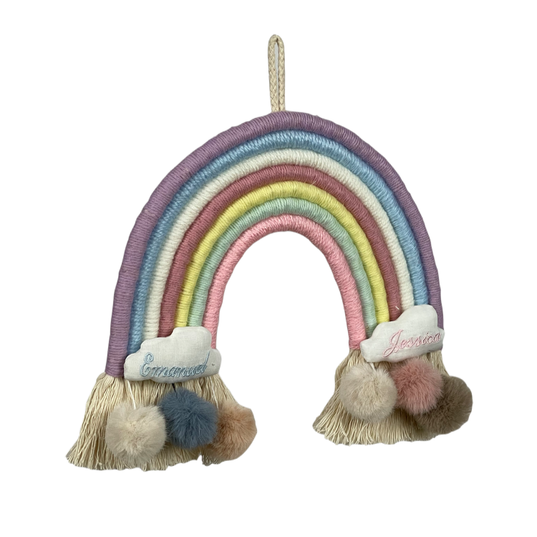 Rainbow con pompon e nuvole ricamate - Bomboniere e idee