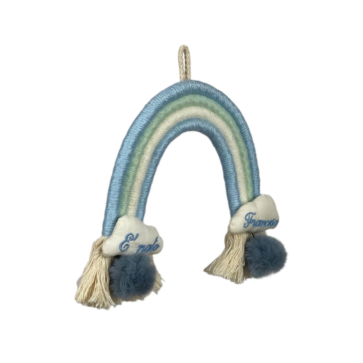 Rainbow con pompon e nuvole ricamate - Bomboniere e idee