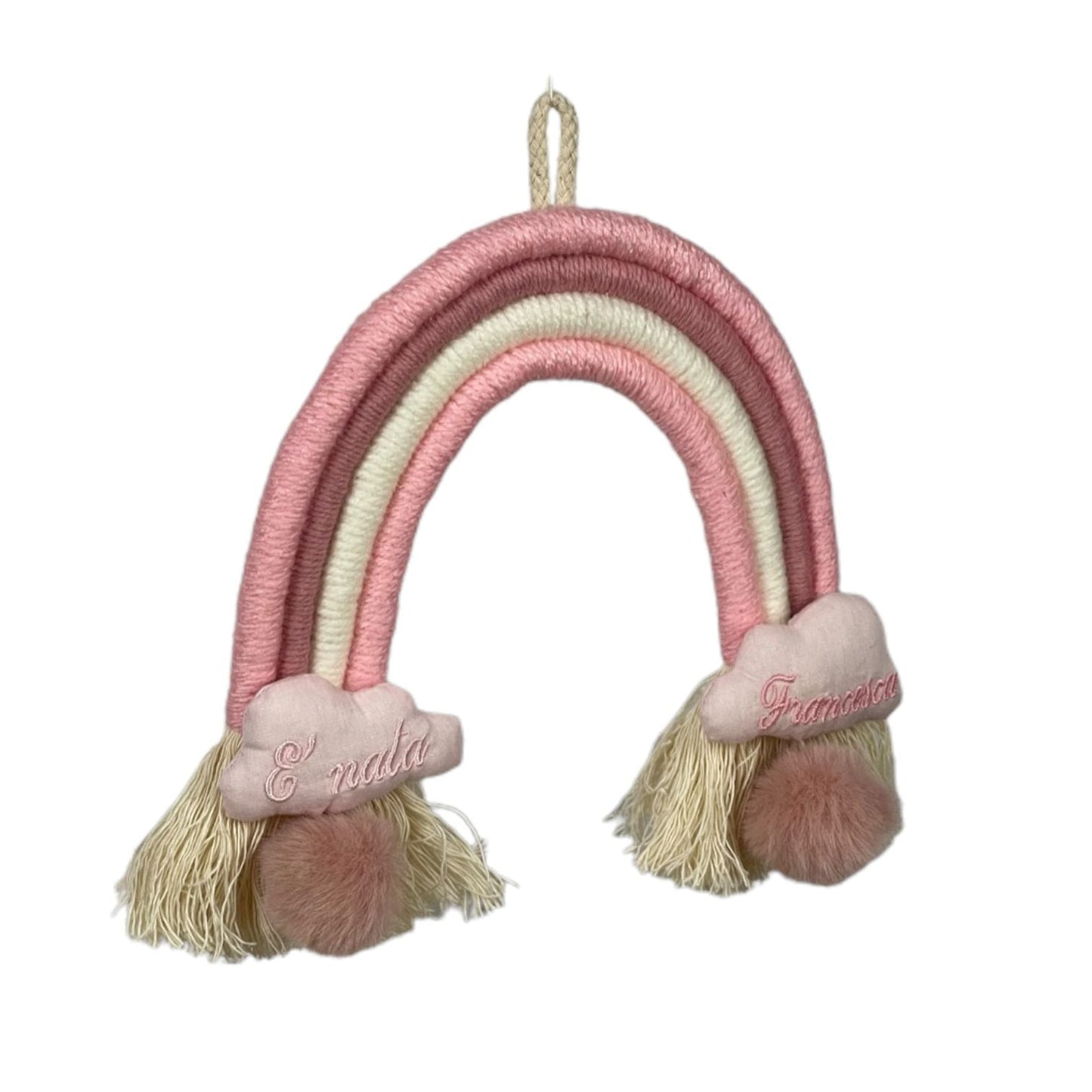 Rainbow con pompon e nuvole ricamate - Bomboniere e idee