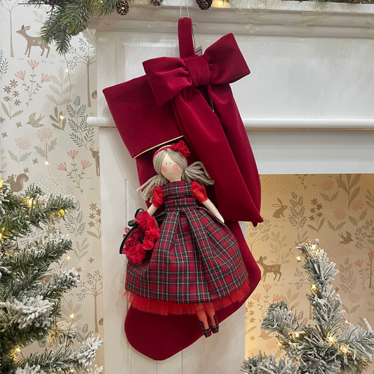 Calza epifania in velluto Bordeaux con bambola Lilibet 30cm