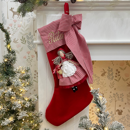 Calza epifania in velluto con bambola Cappuccetto Rosso