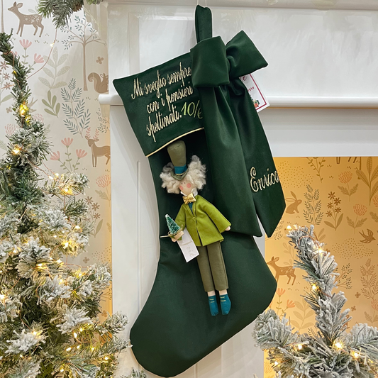 Calza epifania in velluto con bambola Cappellaio Matto