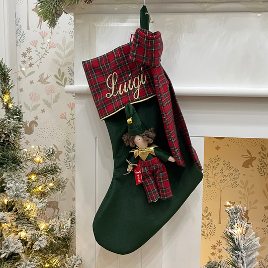 Calza epifania in velluto con bambola Elfo