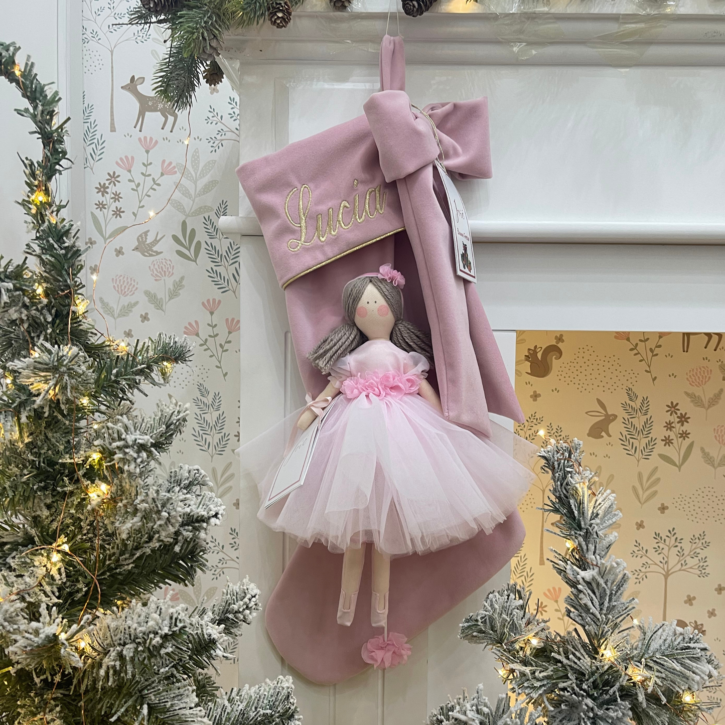 Calza epifania in velluto con bambola Carillon