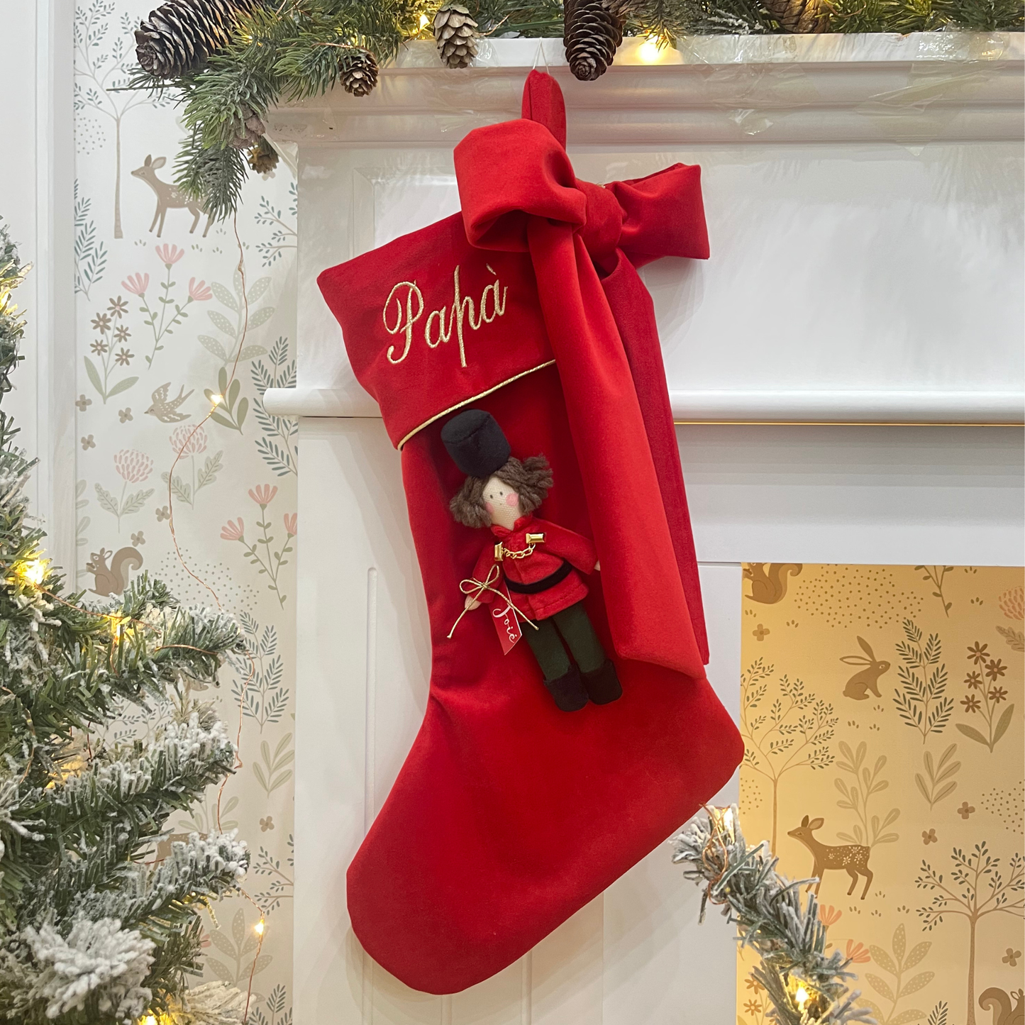 Calza epifania in velluto con bambola Schiaccianoci