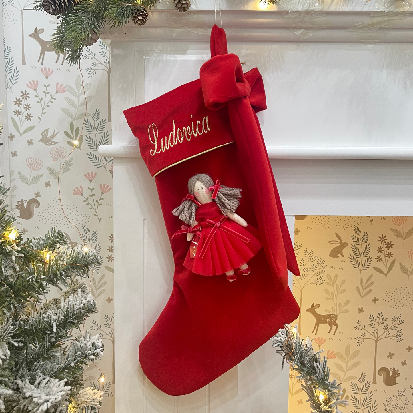 Calza epifania in velluto con bambola Mia