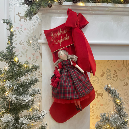 Calza epifania in velluto con bambola Lilibet in tartan 30cm