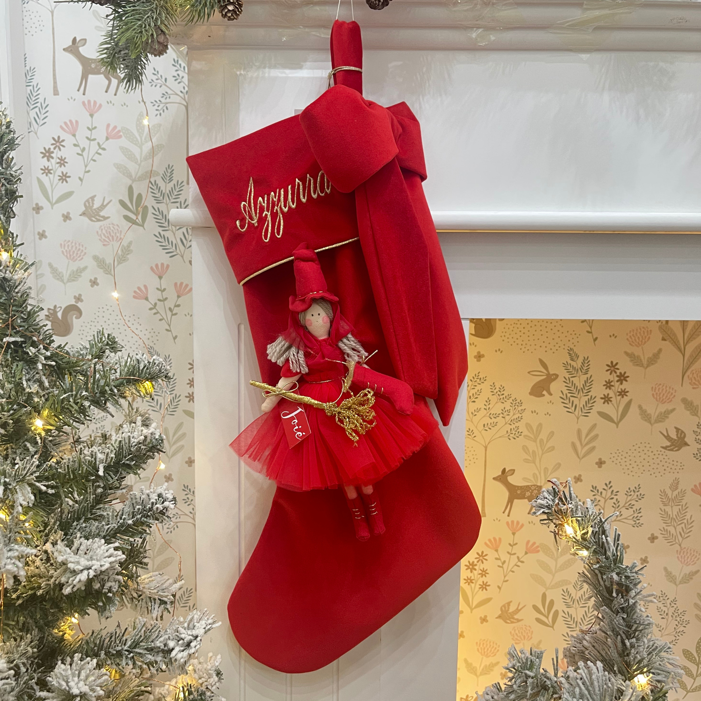 Calza epifania in velluto con bambola Befana