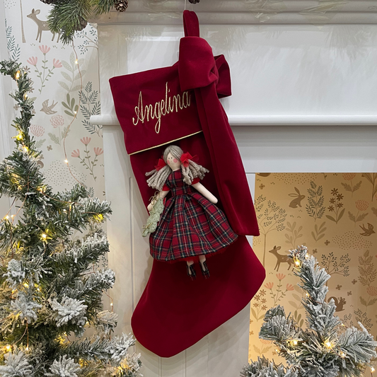 Calza epifania in velluto  Bordeaux con bambola Lilibet 21 cm