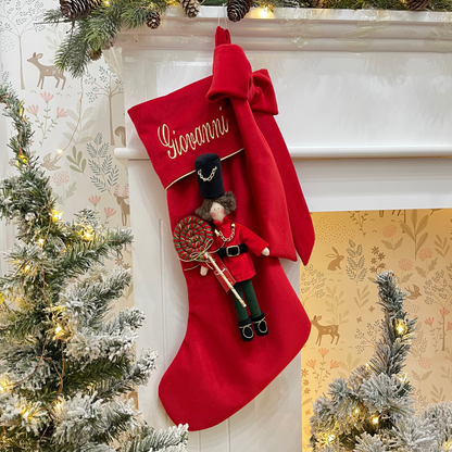 Calza epifania in velluto con bambola Schiaccianoci