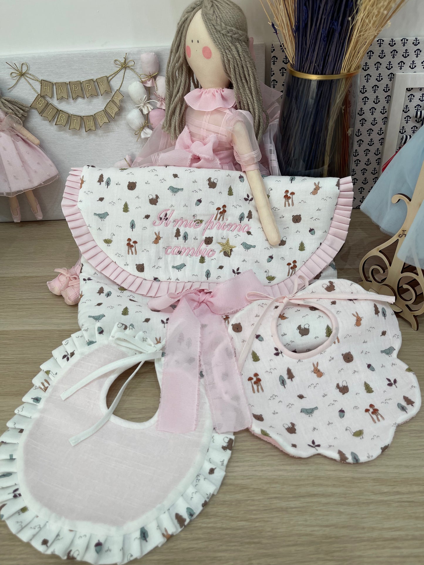 BOX REGALO sacca primo cambio+ bavetta fiore+bavetta tonda
