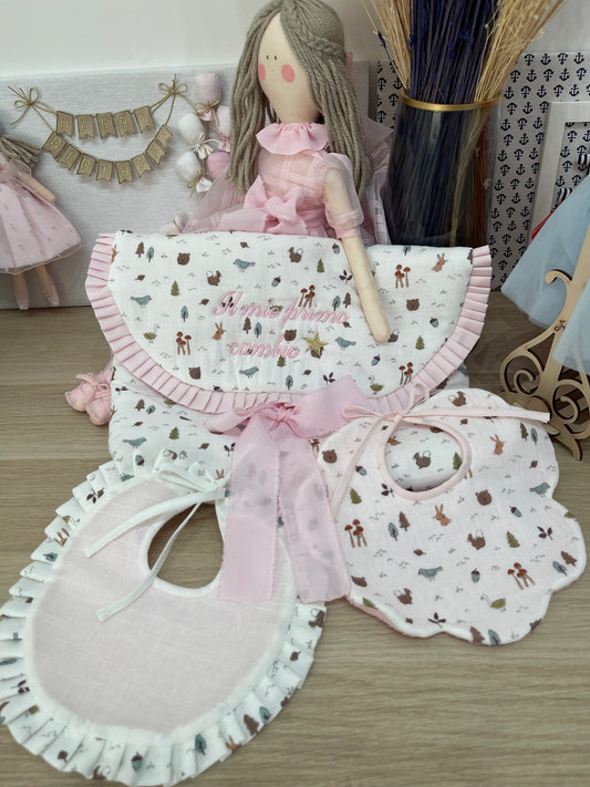 BOX REGALO sacca primo cambio+ bavetta fiore+bavetta tonda