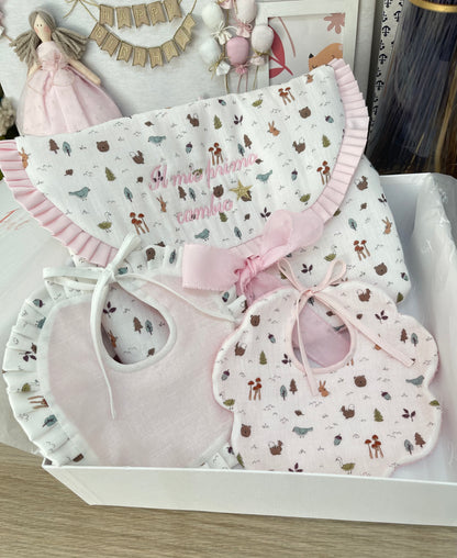 BOX REGALO sacca primo cambio+ bavetta fiore+bavetta tonda