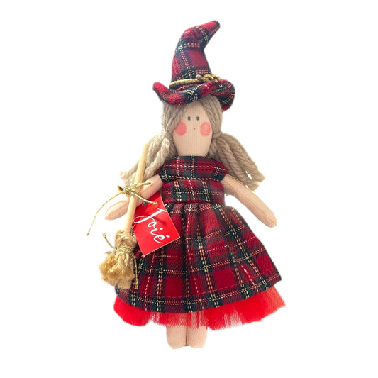 Bambola “Befana” in cotone tartan lurex