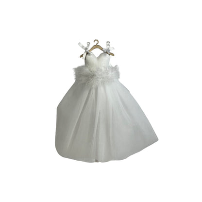 Abitino porta confetti profumatore in tulle con piume -