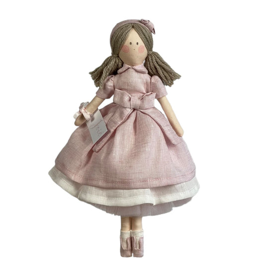 Bambola “Chiara” in lino - 30cm / Rosa/bianco - Bomboniere e
