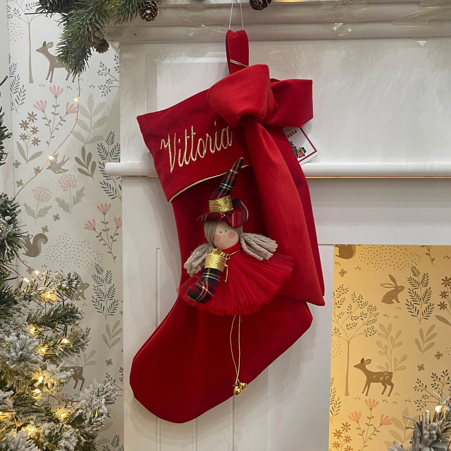 Calza epifania in velluto con Befana